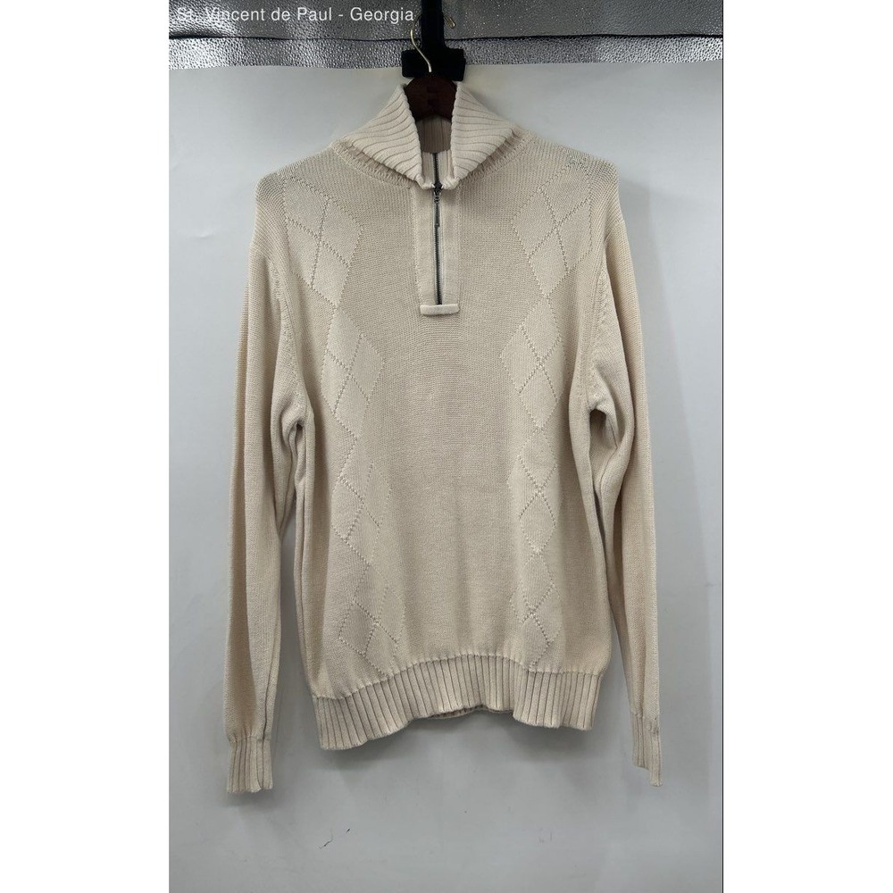 Geoffrey Beene Tight Knit 1/4 Zip Sweater Pullover Men's Large White Preppy